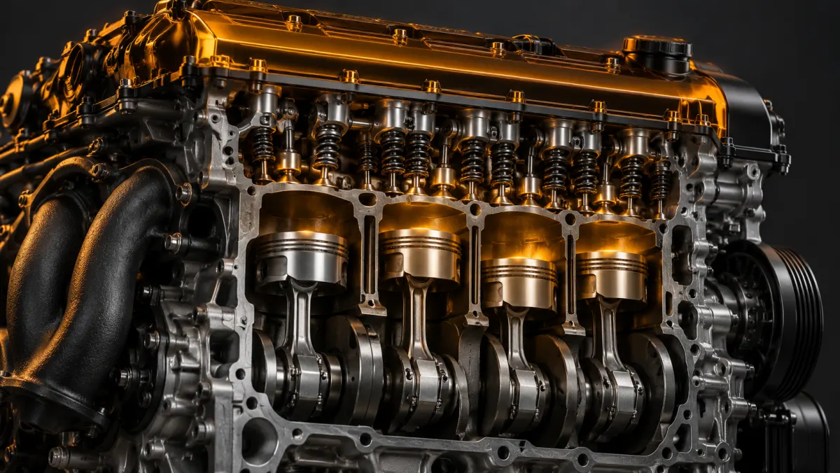 Motor bloğu ve supap kapağı, koyu zeminde yakın çekim